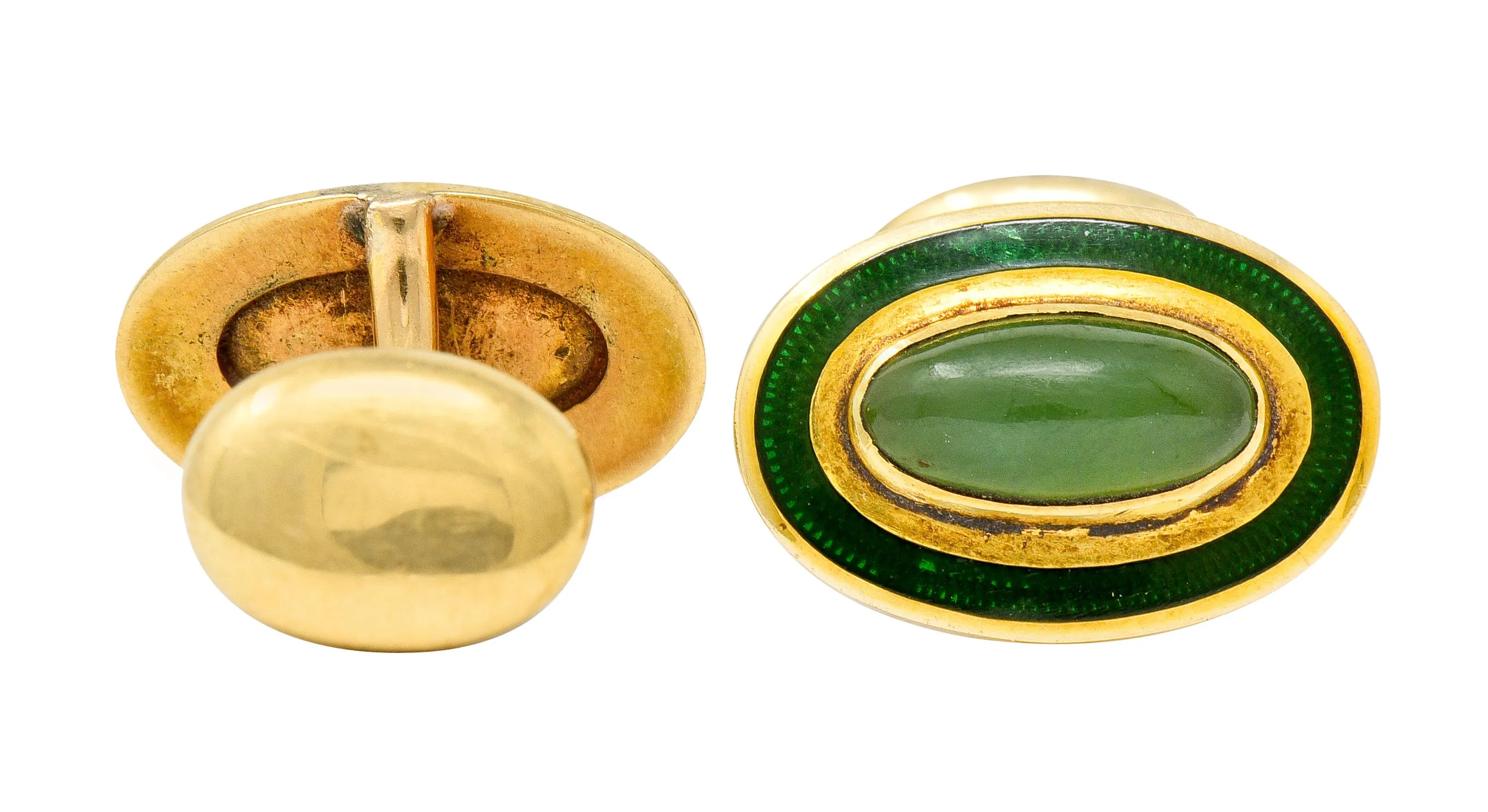 Alling & Co. Art Nouveau Jade 14 Karat Gold Men's Cufflinks