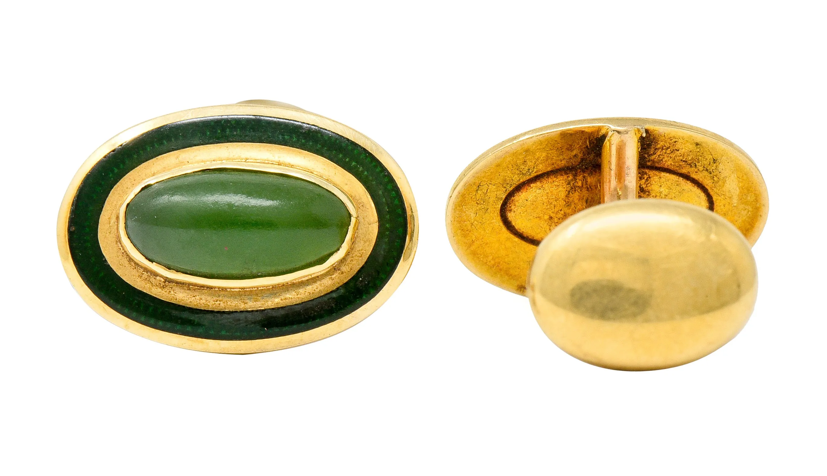 Alling & Co. Art Nouveau Jade 14 Karat Gold Men's Cufflinks