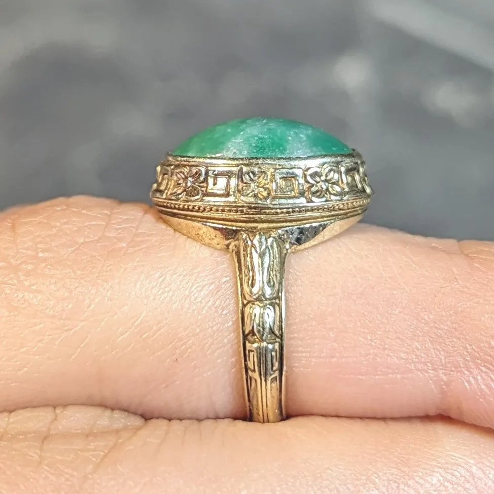 Allsopp Bros. Art Deco Natural Jade 14 Karat Yellow Gold Orange Blossom Ring GIA