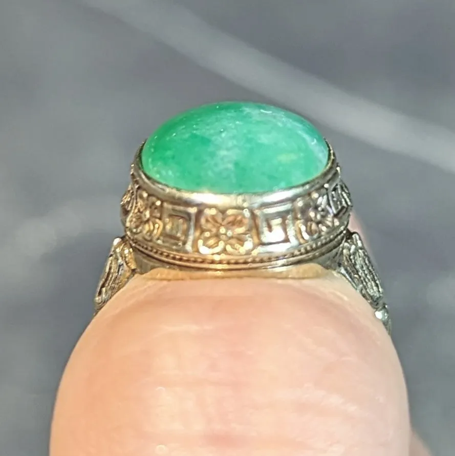 Allsopp Bros. Art Deco Natural Jade 14 Karat Yellow Gold Orange Blossom Ring GIA