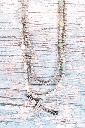Amazonite Silvertone John 3:16 Cross Layered Necklace