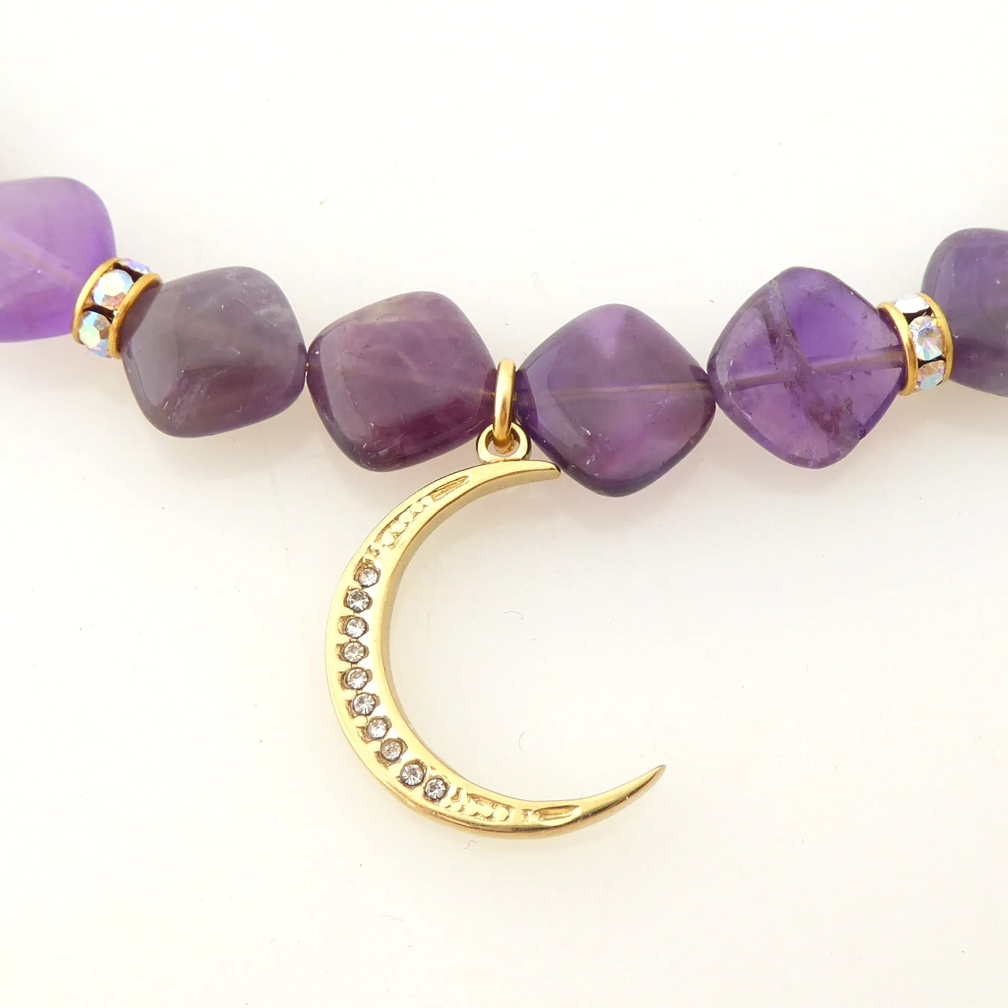 Amethyst and gold crescent moon necklace