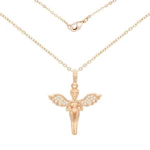 Angel Pendant Cubic Zirconia 18K Gold Filled Rolo Chain Necklace Set CZ Charm Fashion Jewelry Gift Women Men 2.2 mm 18”