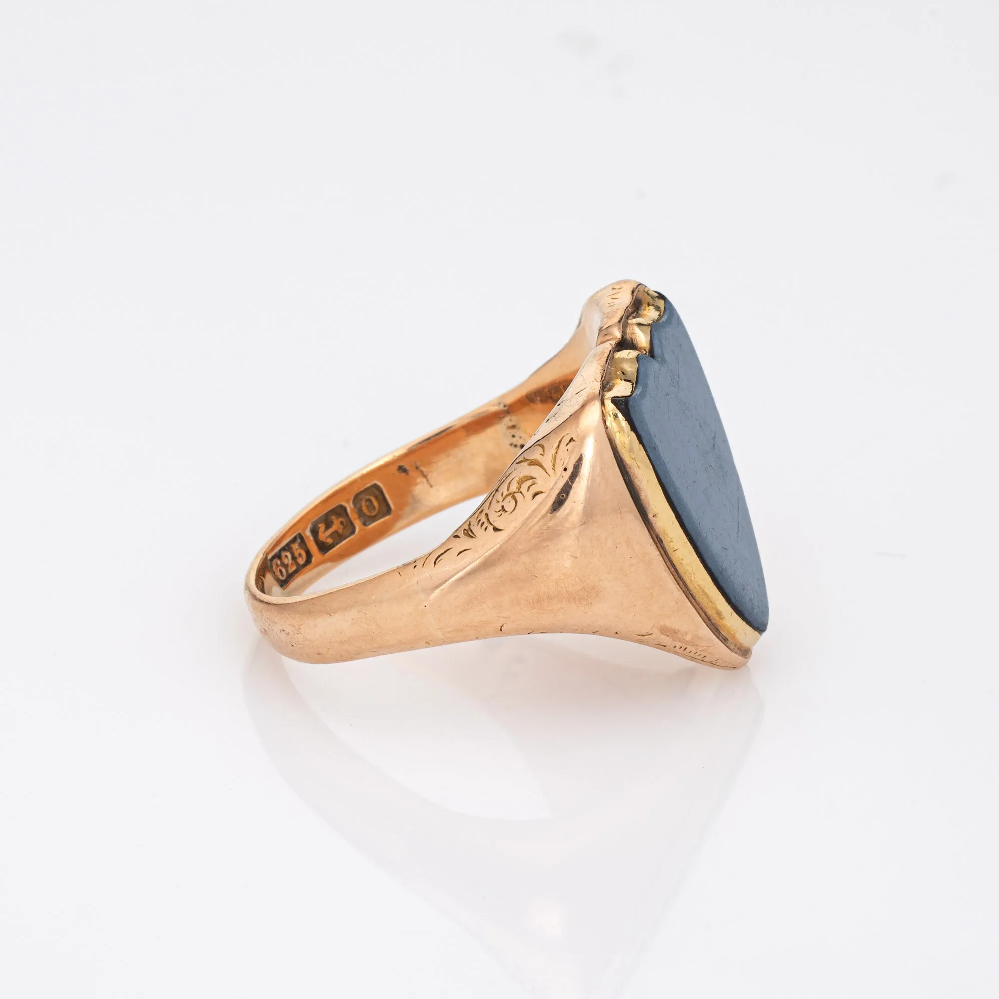 Antique Edwardian Shield Ring c1913 15k Gold Agate Signet 9 Men's Fine Jewelry