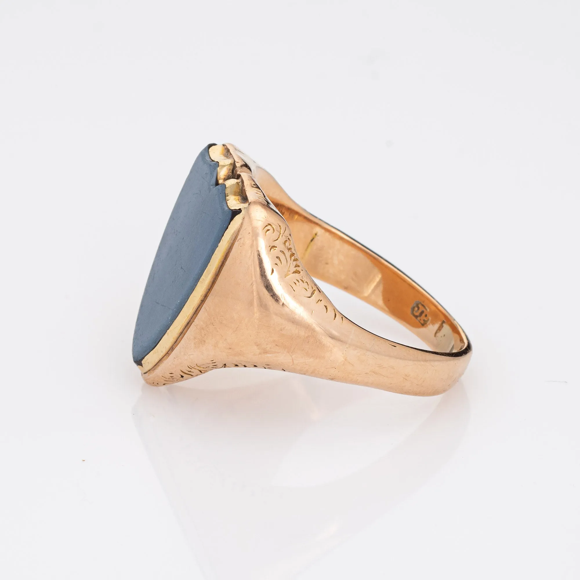 Antique Edwardian Shield Ring c1913 15k Gold Agate Signet 9 Men's Fine Jewelry
