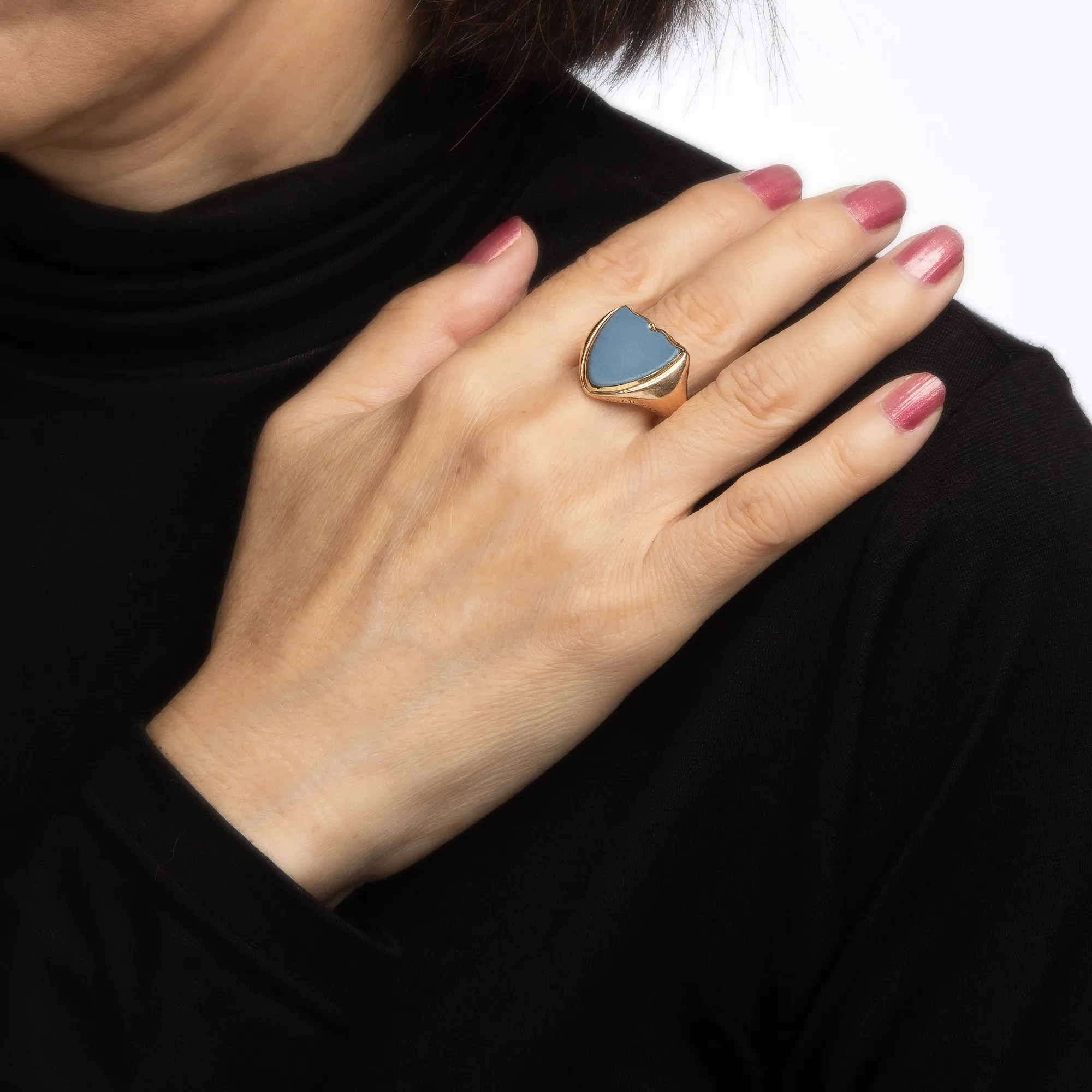 Antique Edwardian Shield Ring c1913 15k Gold Agate Signet 9 Men's Fine Jewelry