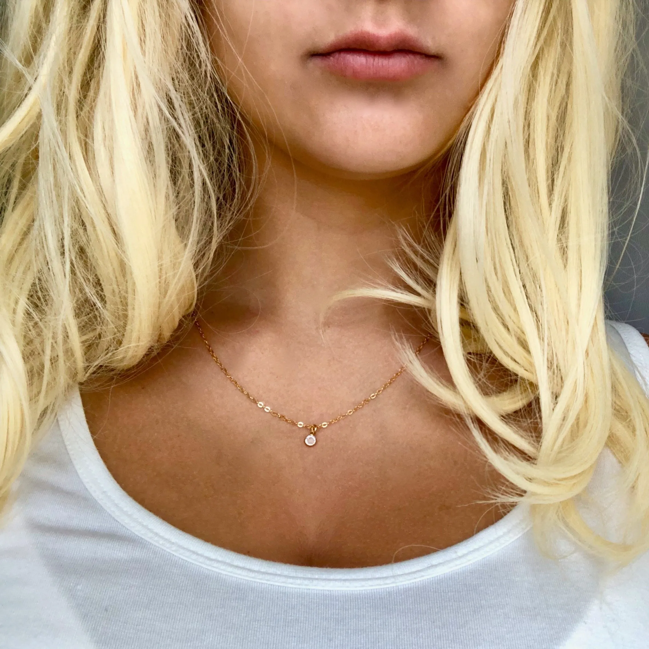 April Diamond Crystal Birthstone 14K Gold Necklace