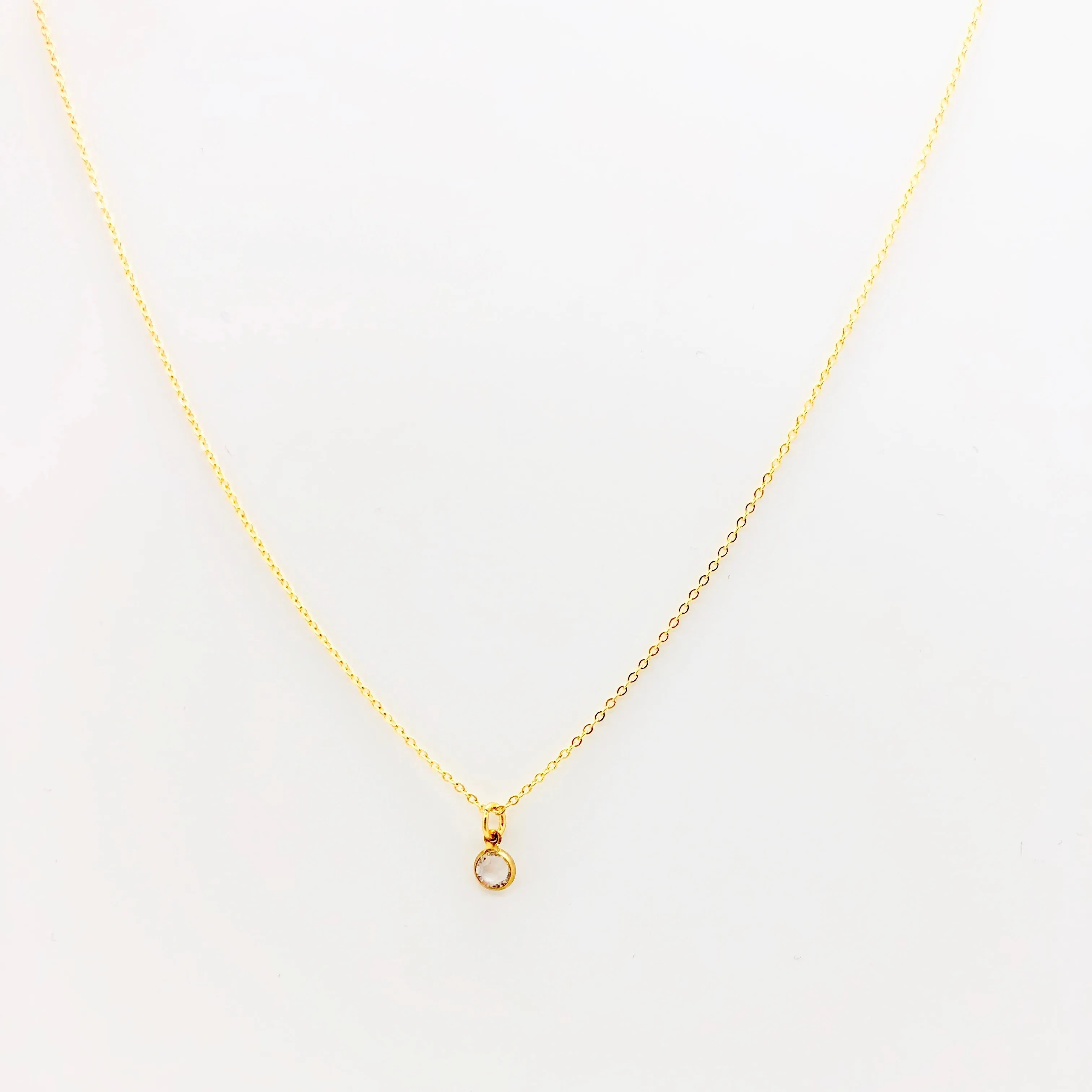 April Diamond Crystal Birthstone 14K Gold Necklace