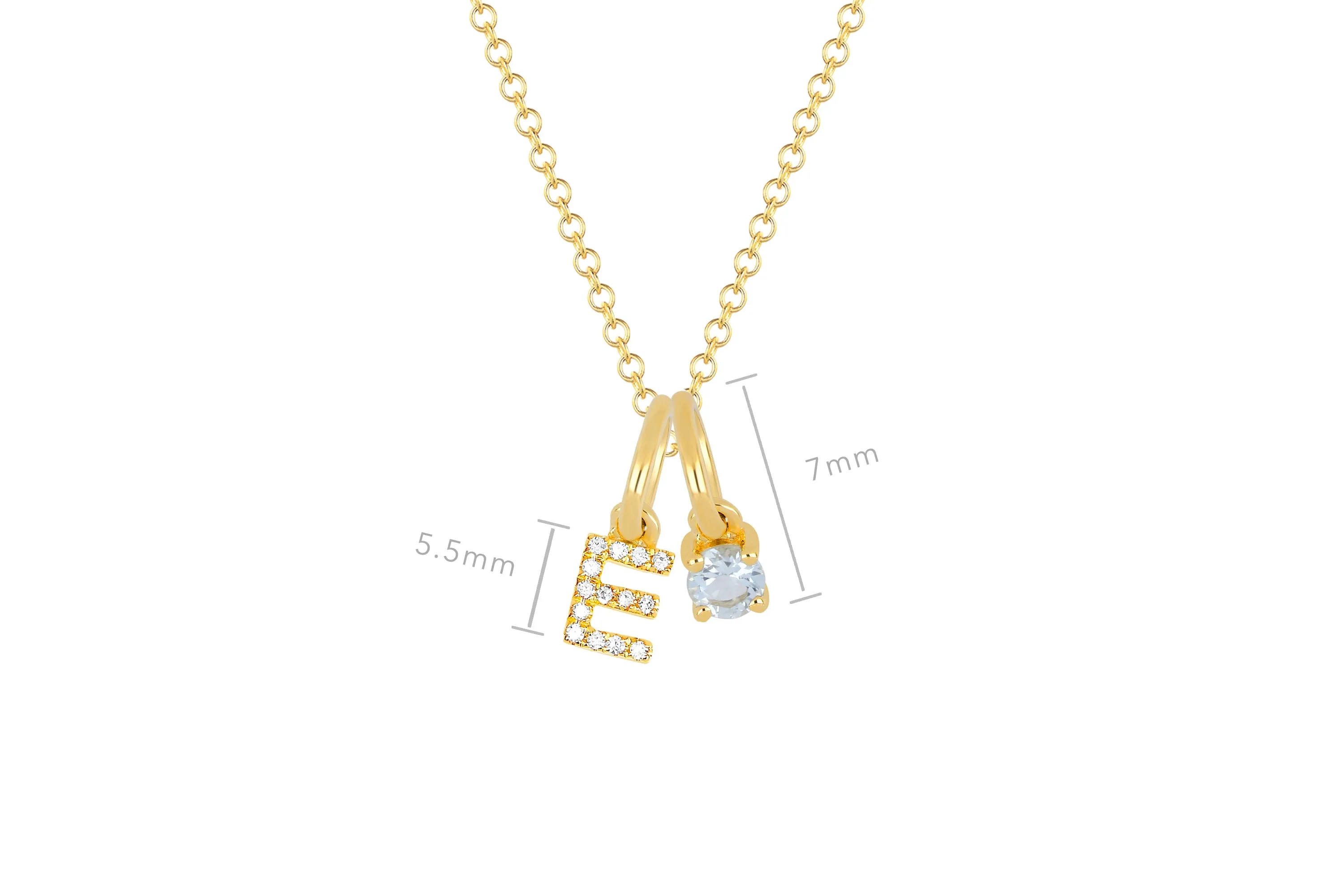 Aquamarine Birthstone Initial Charm Necklace