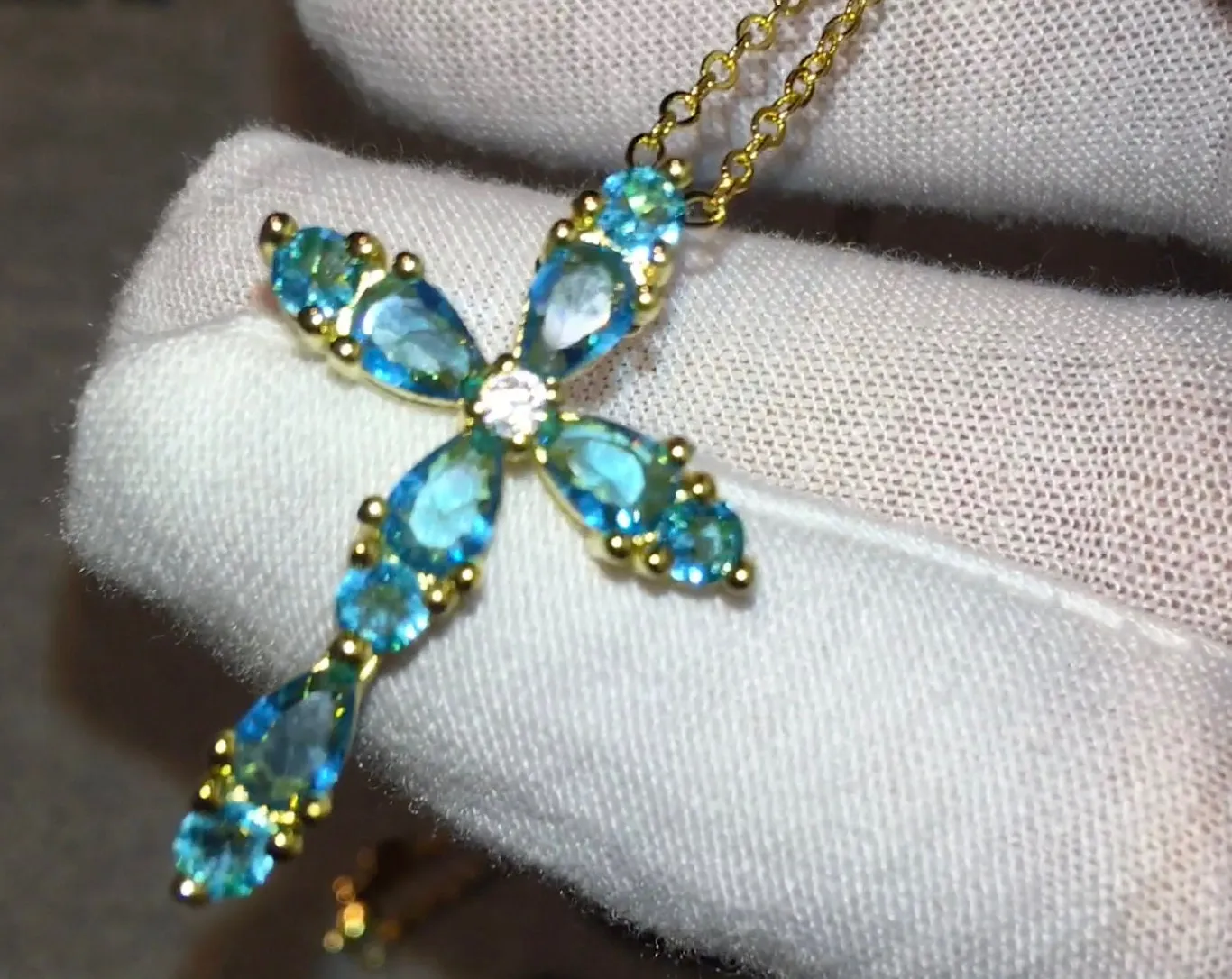 Aquamarine Diamond Cross Necklace | Blue Diamond Cross Pendant | Cross Necklace | Cross Chain | Cross Necklace Diamond | Cross Pendant
