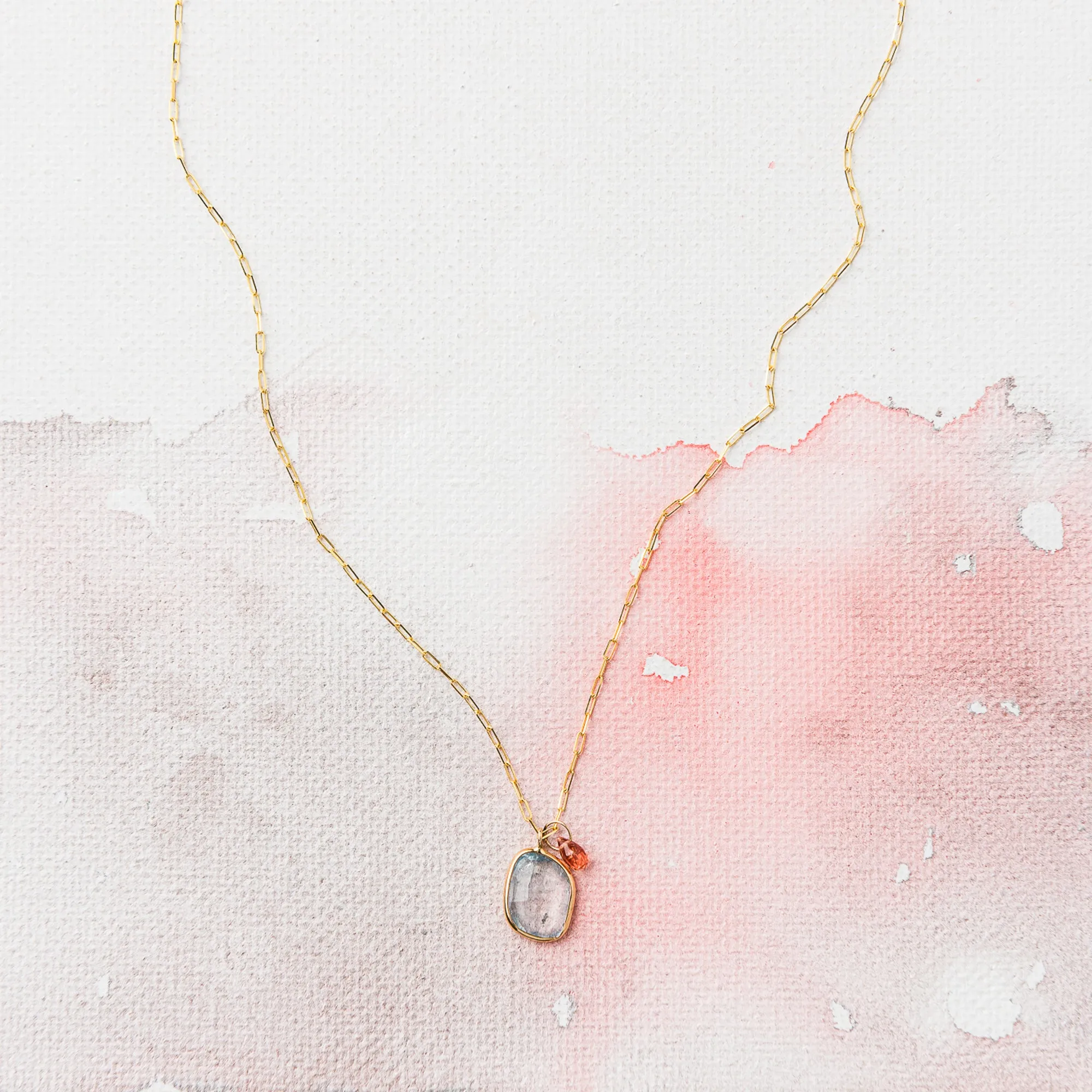 Aquamarine Freeform Necklace with Pink Spinel