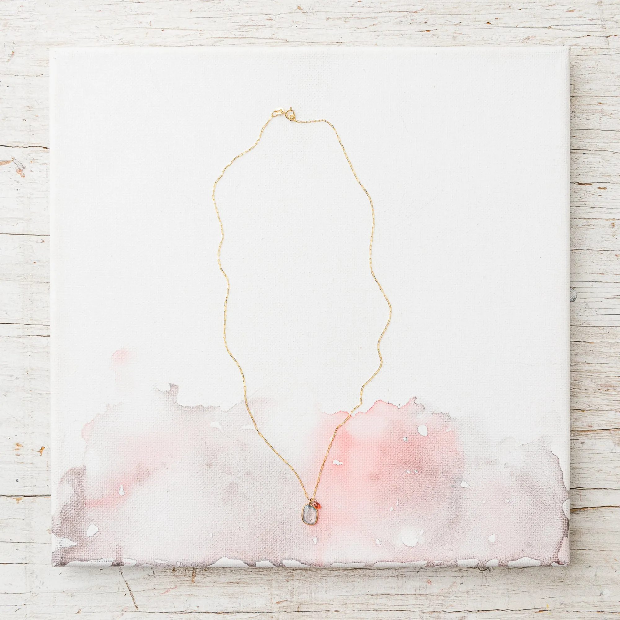 Aquamarine Freeform Necklace with Pink Spinel