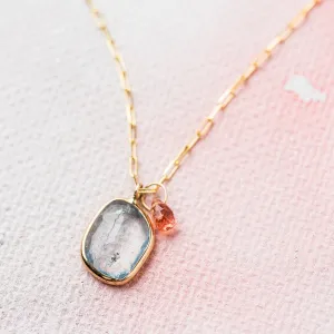 Aquamarine Freeform Necklace with Pink Spinel