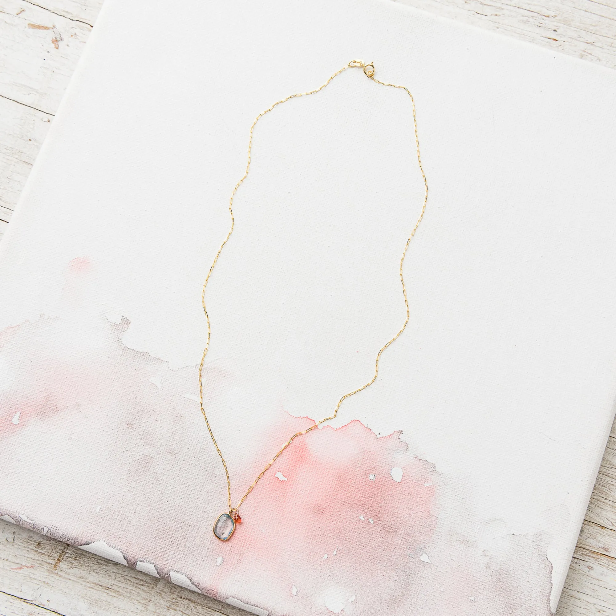 Aquamarine Freeform Necklace with Pink Spinel
