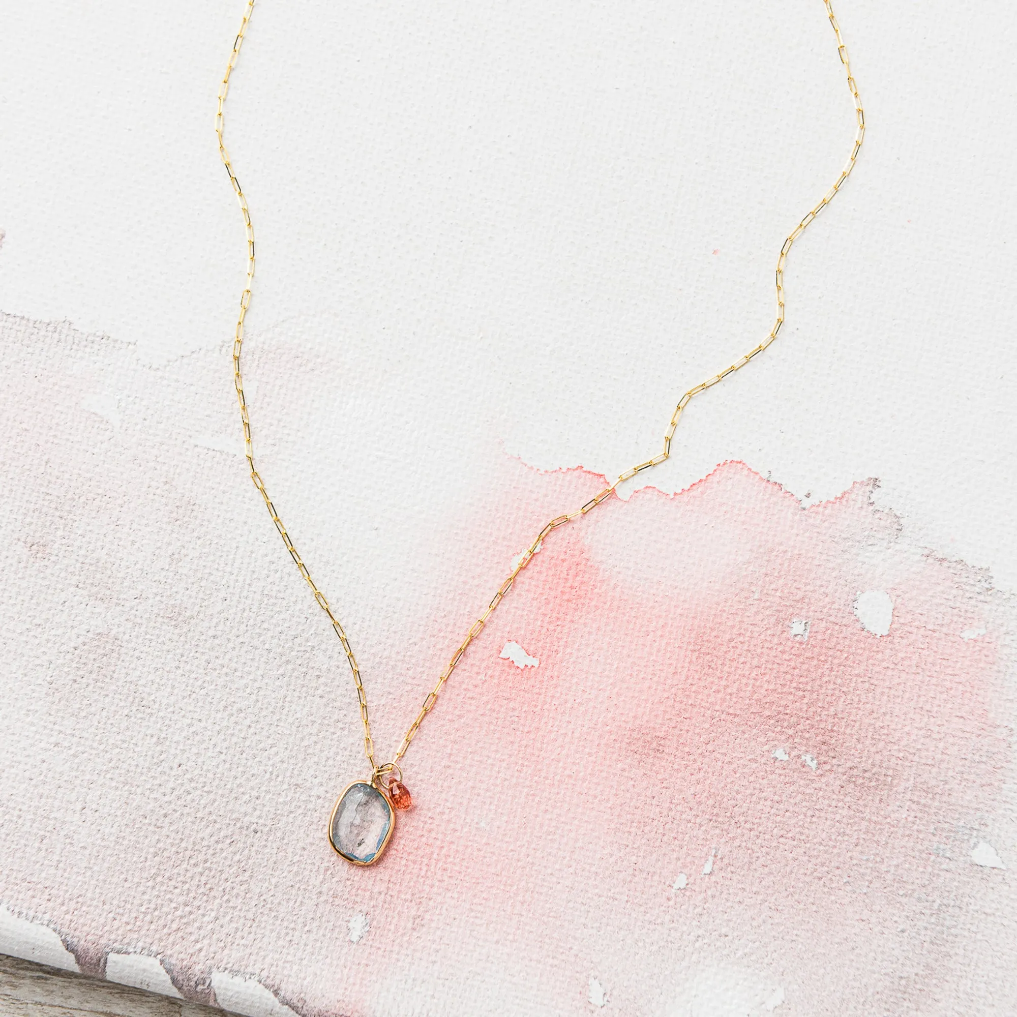Aquamarine Freeform Necklace with Pink Spinel