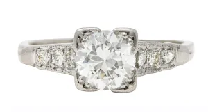 Art Deco 0.97 CTW Diamond Platinum Tiered Shoulder Engagement Ring