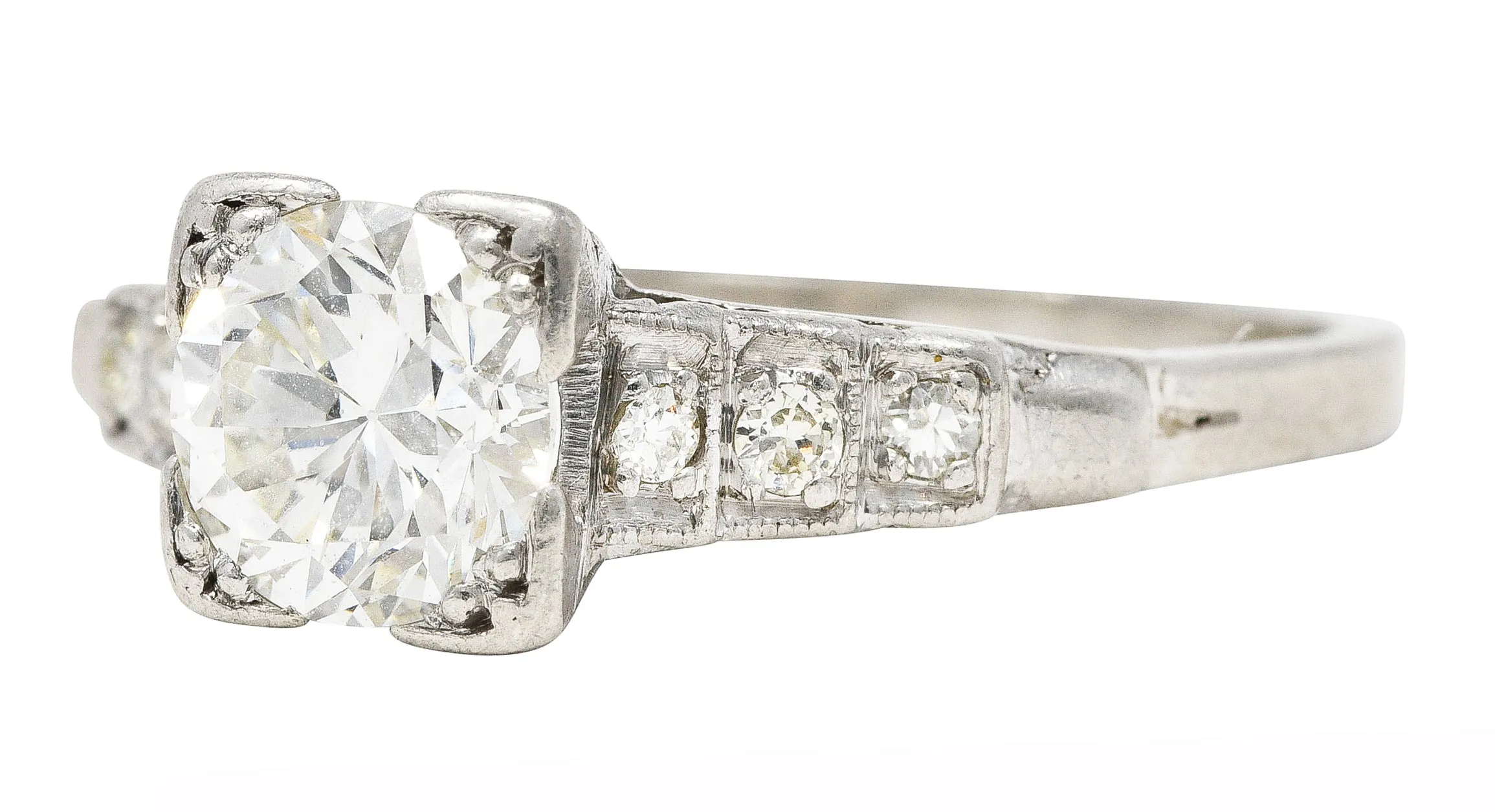 Art Deco 0.97 CTW Diamond Platinum Tiered Shoulder Engagement Ring
