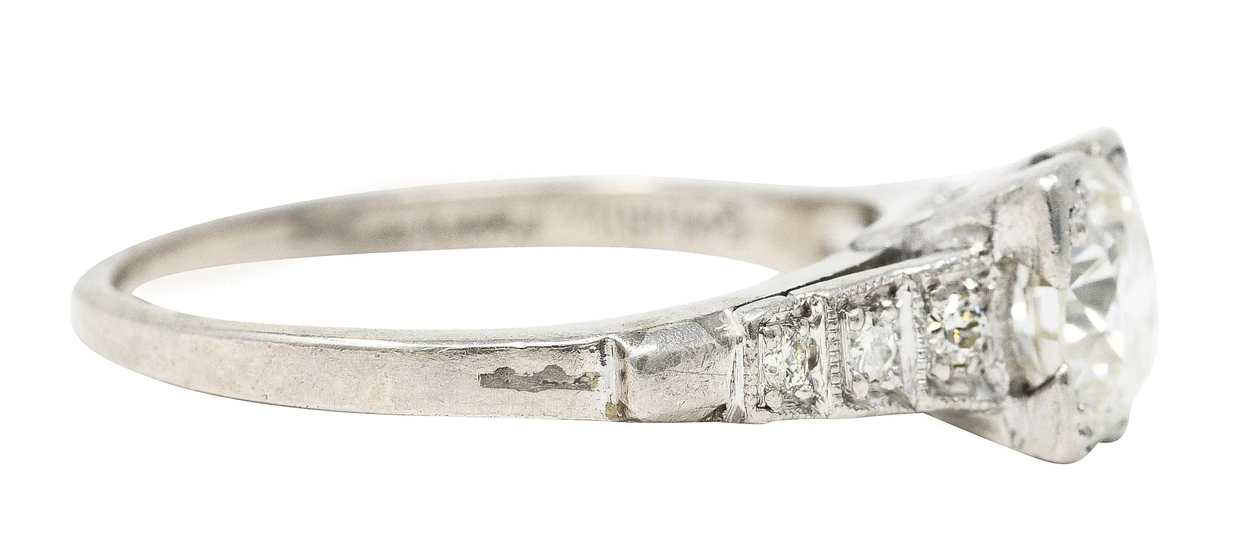 Art Deco 0.97 CTW Diamond Platinum Tiered Shoulder Engagement Ring