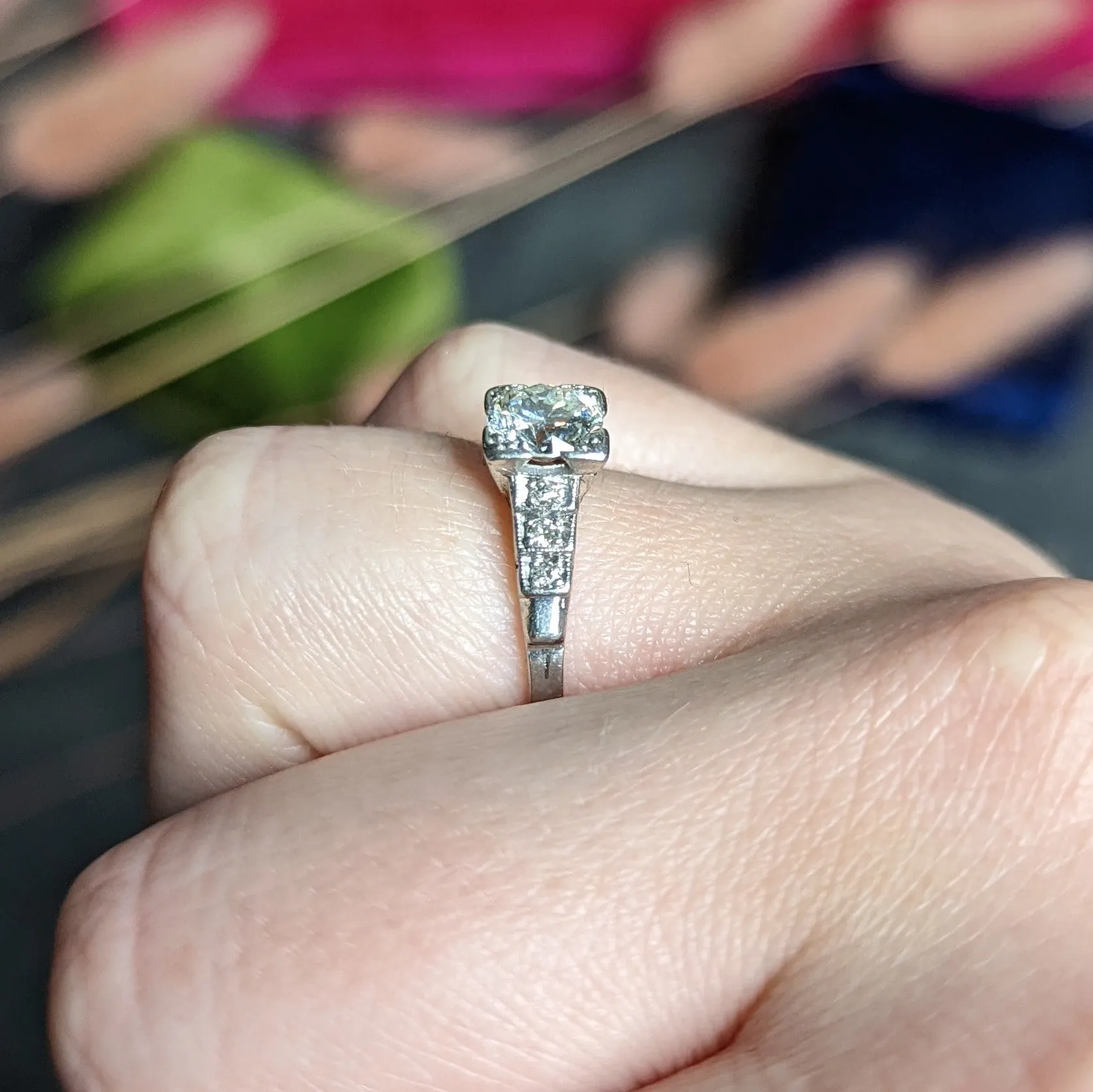 Art Deco 0.97 CTW Diamond Platinum Tiered Shoulder Engagement Ring