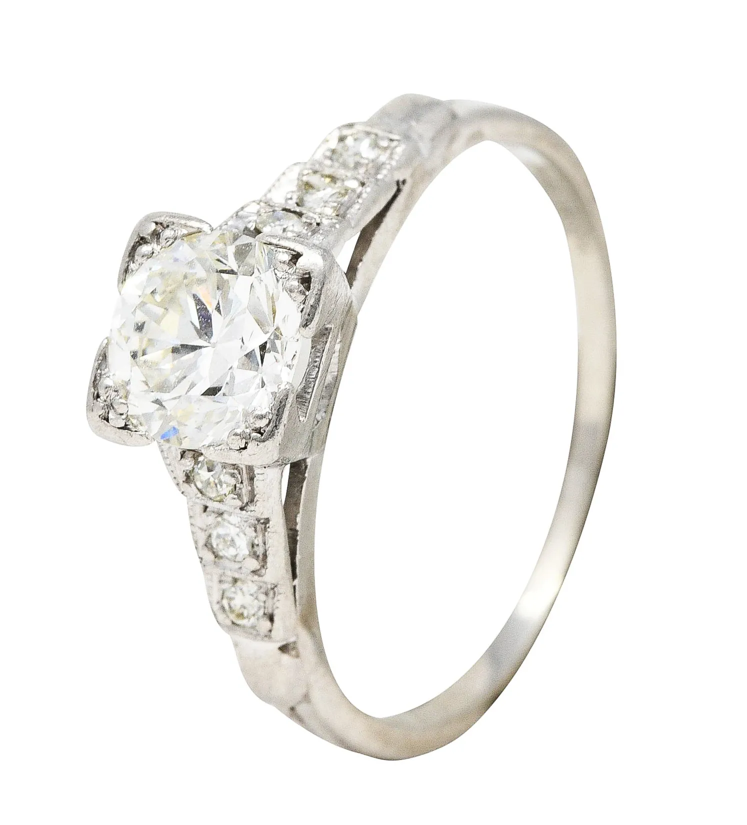 Art Deco 0.97 CTW Diamond Platinum Tiered Shoulder Engagement Ring