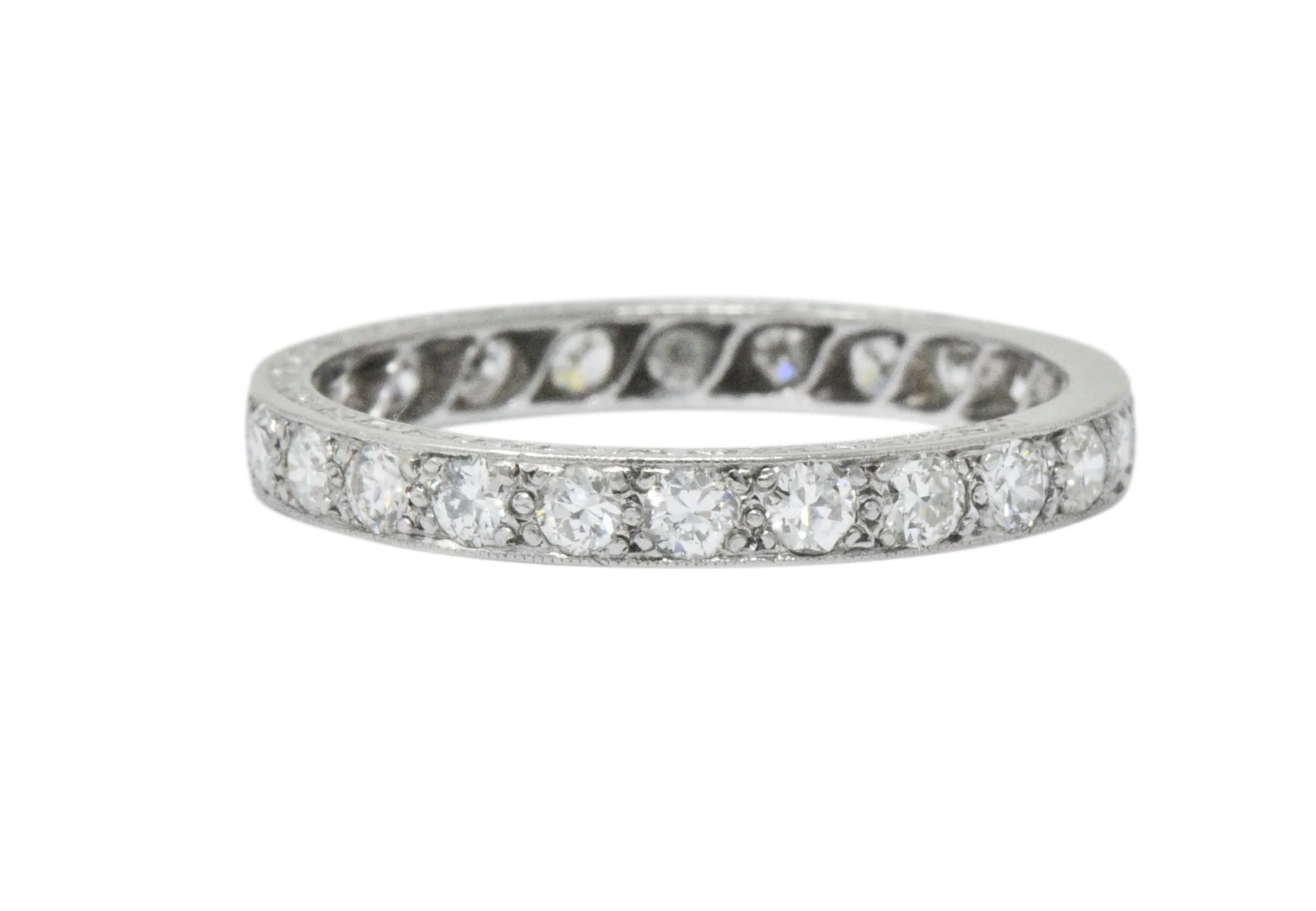 Art Deco 1.20 CTW Diamond Platinum Eternity Stack Band Ring