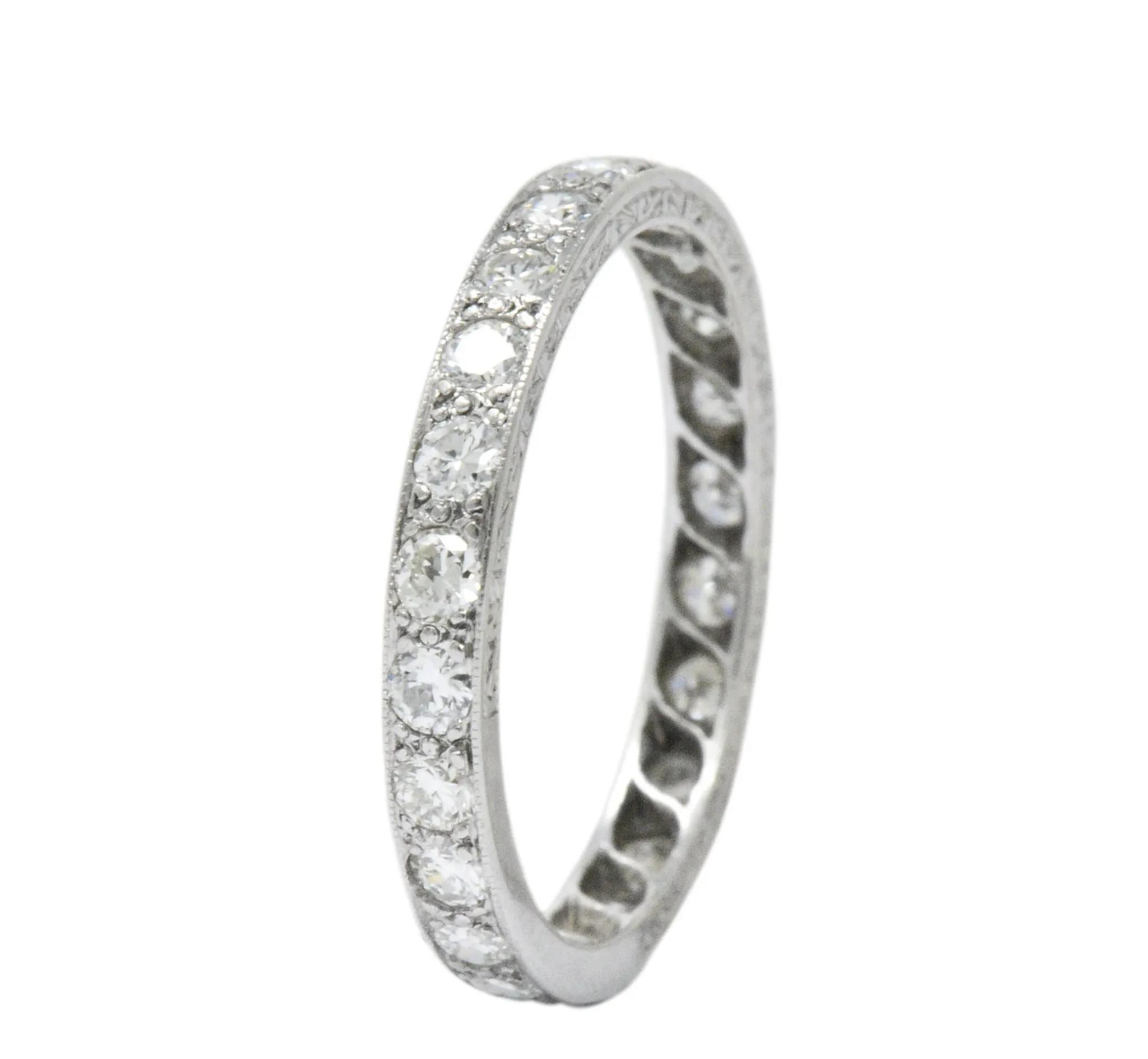 Art Deco 1.20 CTW Diamond Platinum Eternity Stack Band Ring
