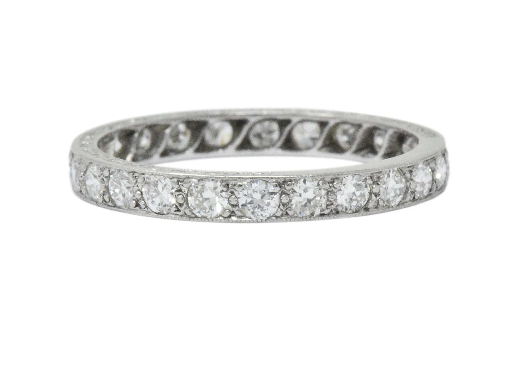 Art Deco 1.20 CTW Diamond Platinum Eternity Stack Band Ring