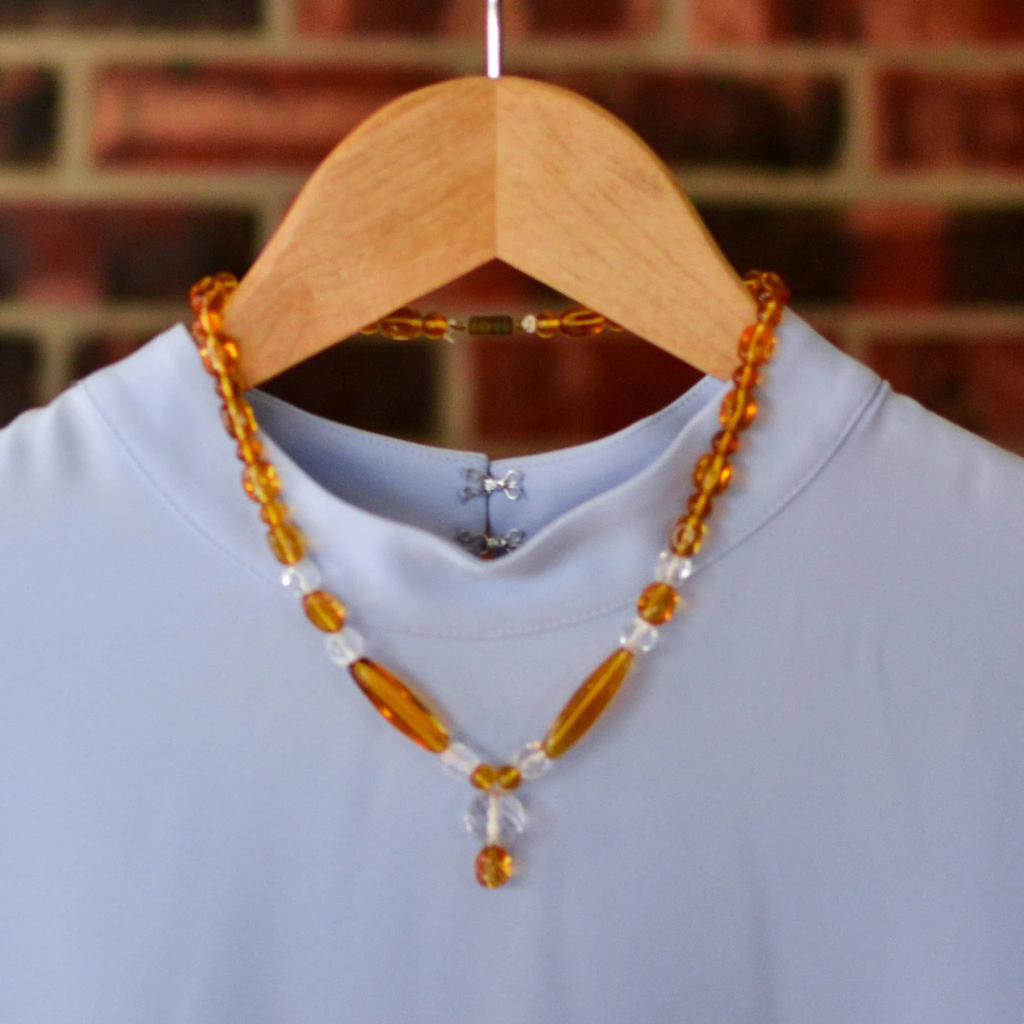 Art Deco Amber Glass and Cut Crystal Necklace