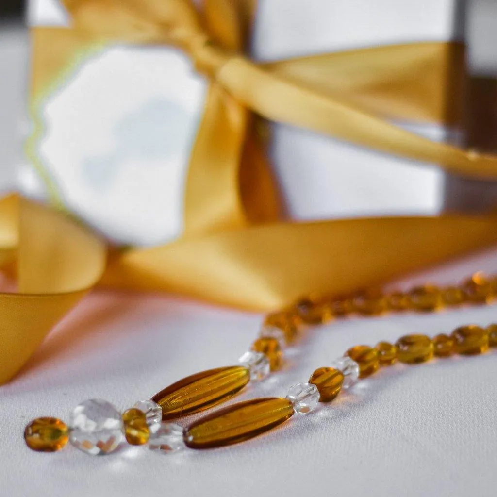 Art Deco Amber Glass and Cut Crystal Necklace