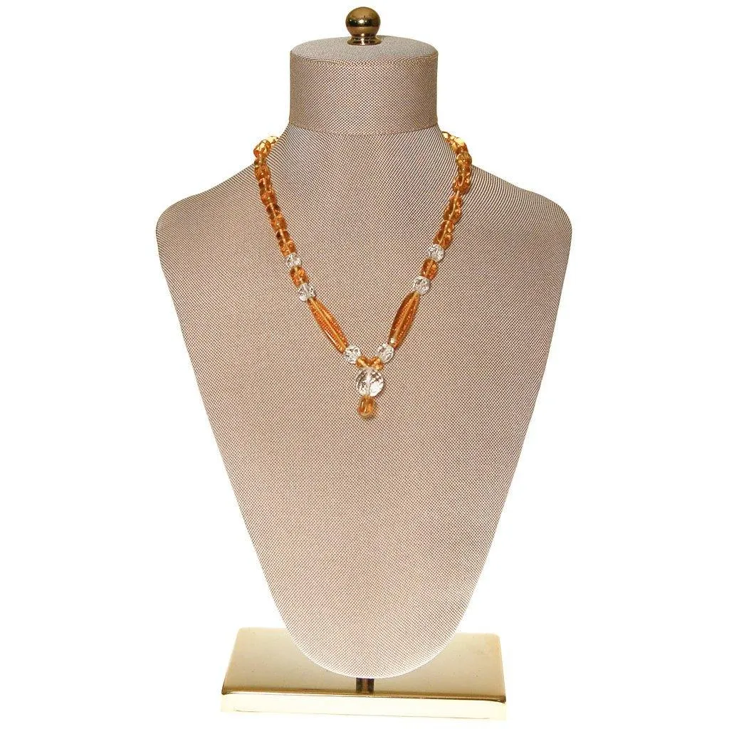 Art Deco Amber Glass and Cut Crystal Necklace