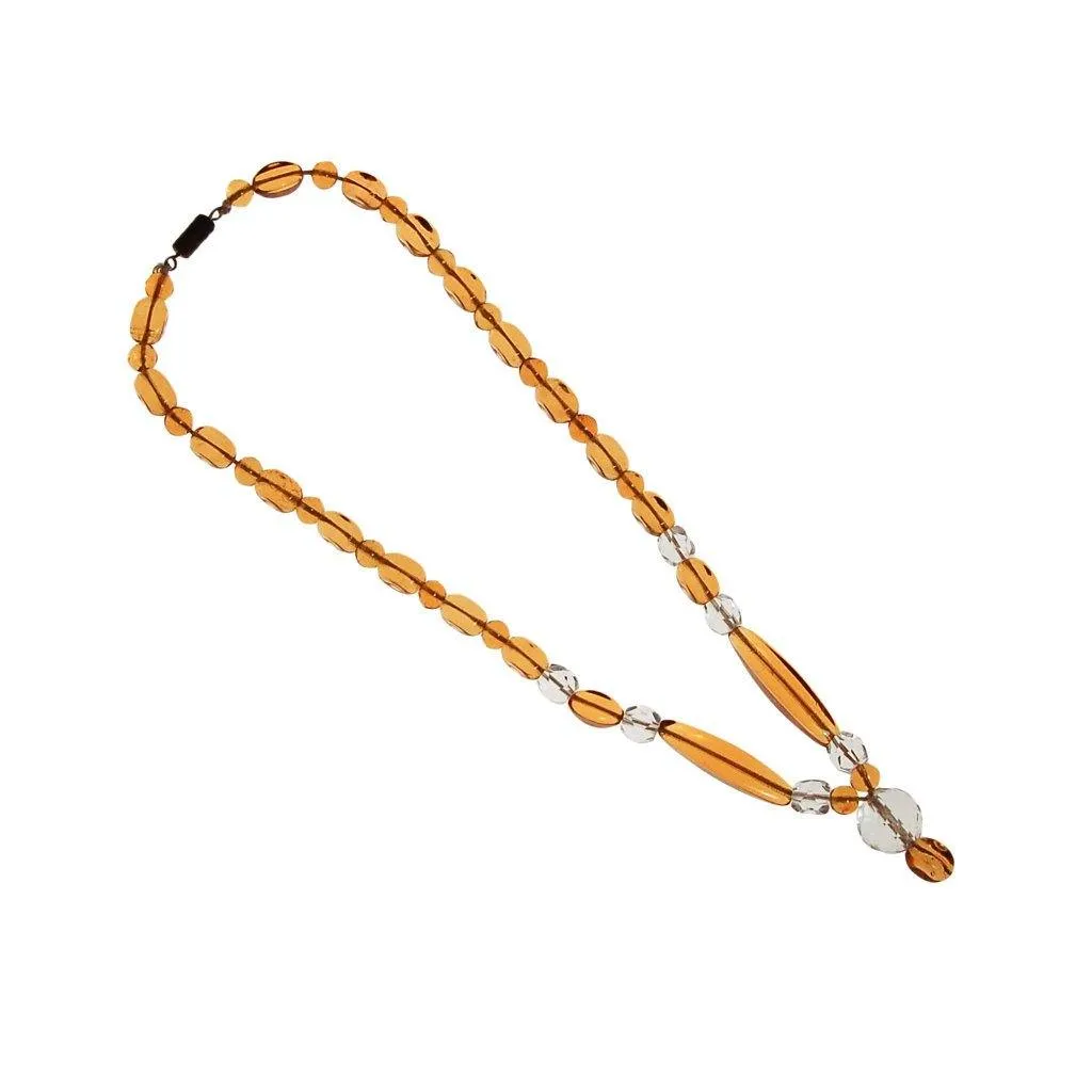 Art Deco Amber Glass and Cut Crystal Necklace