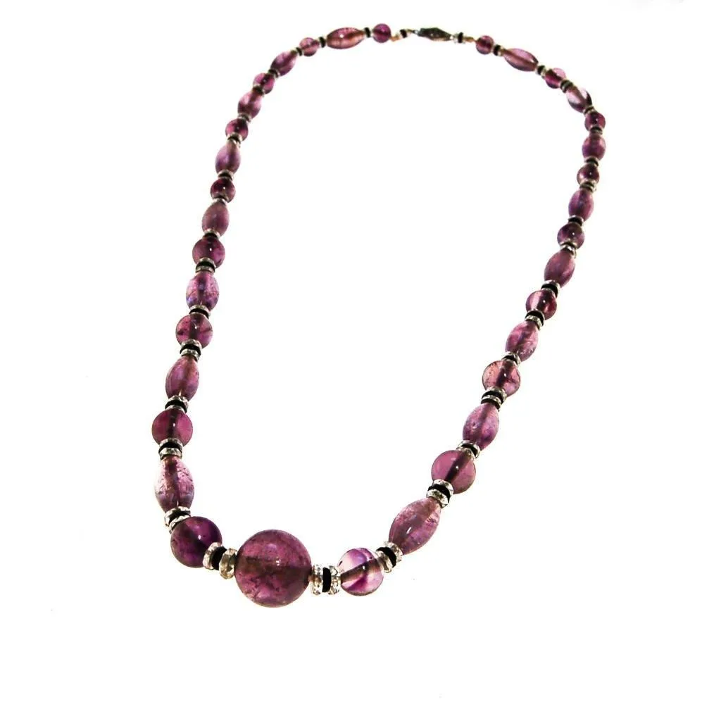 Art Deco Amethyst Crystal Bead Necklace, Hint of Jet Black