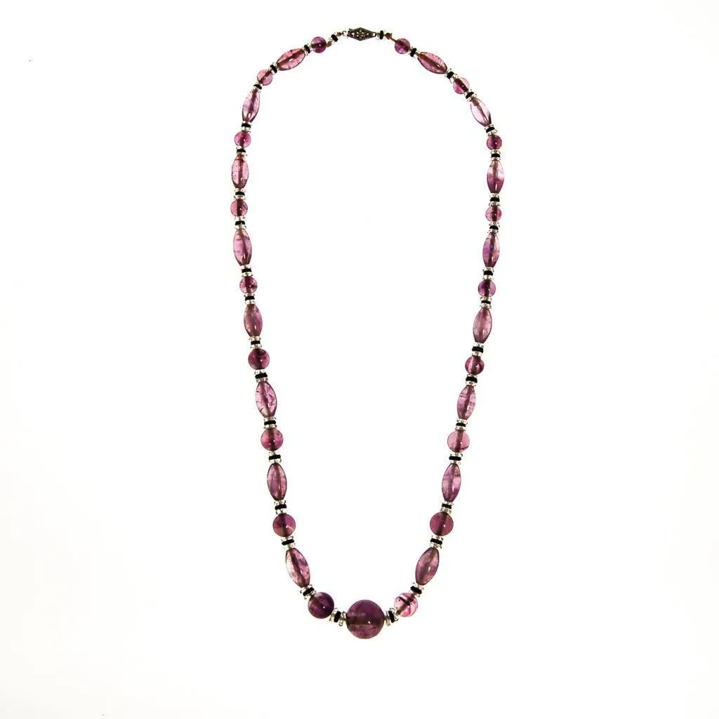 Art Deco Amethyst Crystal Bead Necklace, Hint of Jet Black
