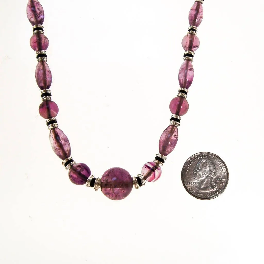 Art Deco Amethyst Crystal Bead Necklace, Hint of Jet Black