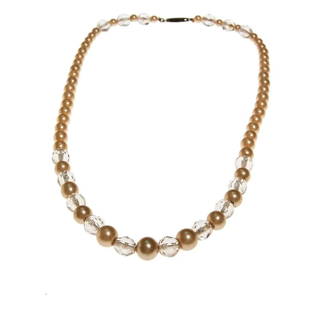 Art Deco Era Faux Pearl and Faceted Crystal Beaded Necklace