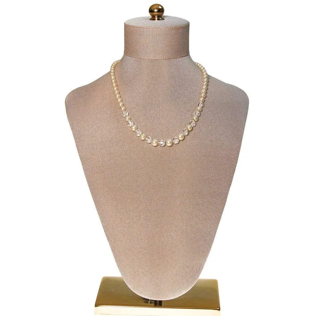 Art Deco Era Faux Pearl and Faceted Crystal Beaded Necklace