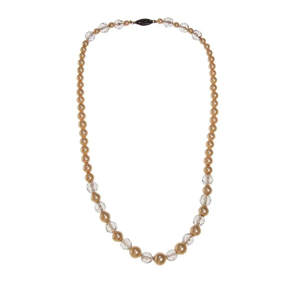 Art Deco Era Faux Pearl and Faceted Crystal Beaded Necklace