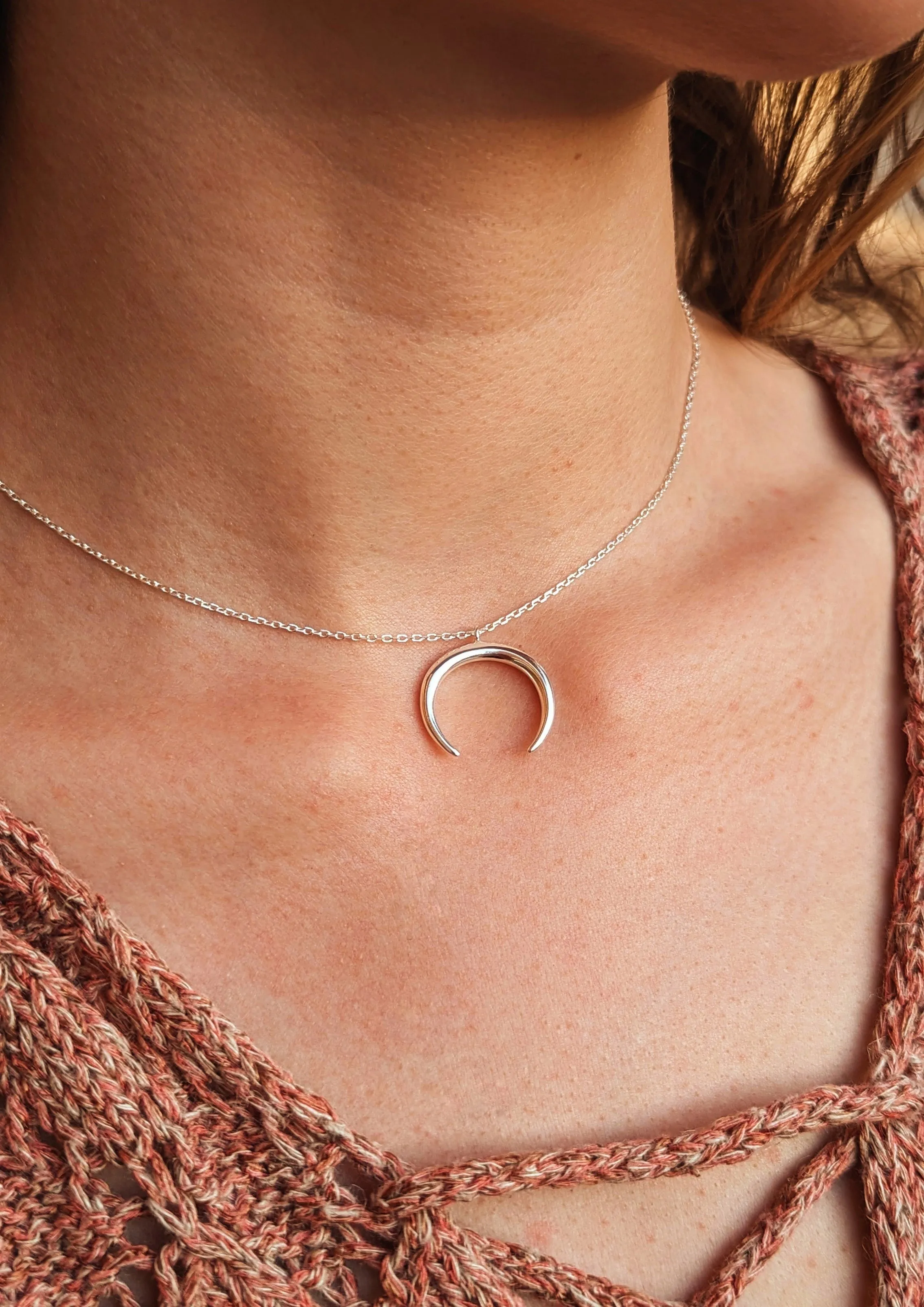 Asmaa Crescent Moon Silver Necklace