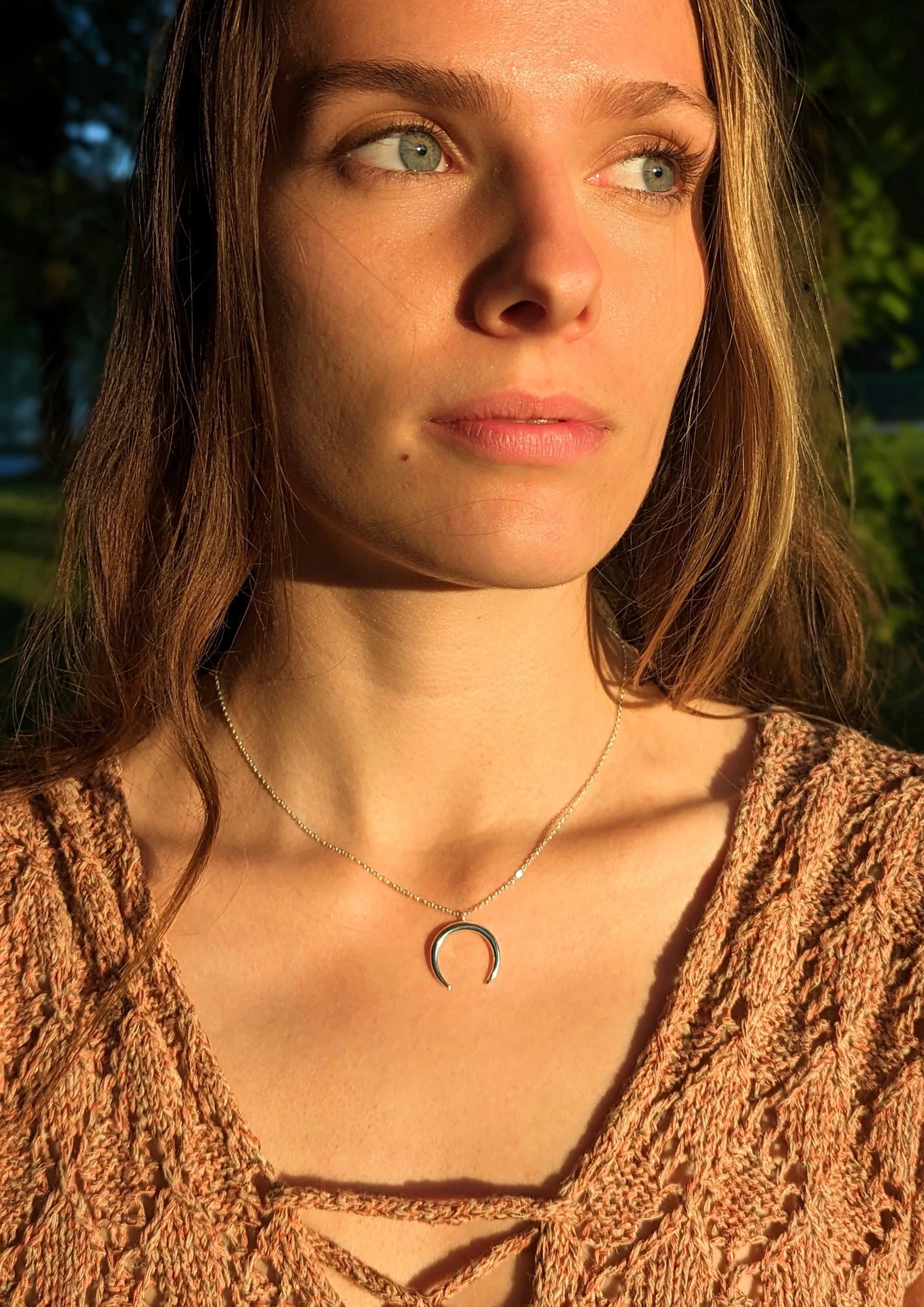 Asmaa Crescent Moon Silver Necklace