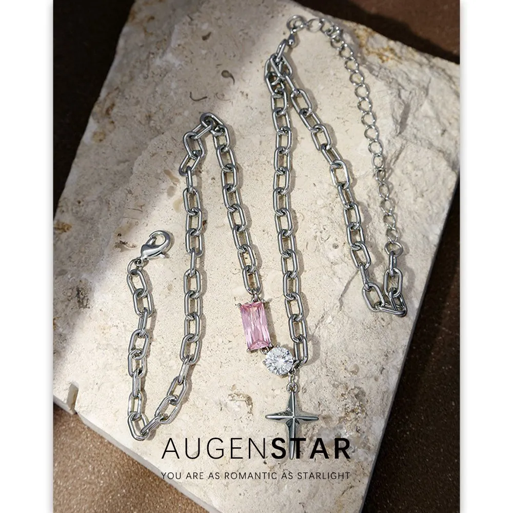 ASR | Pink Square Diamond Four Pointed Star Necklace
