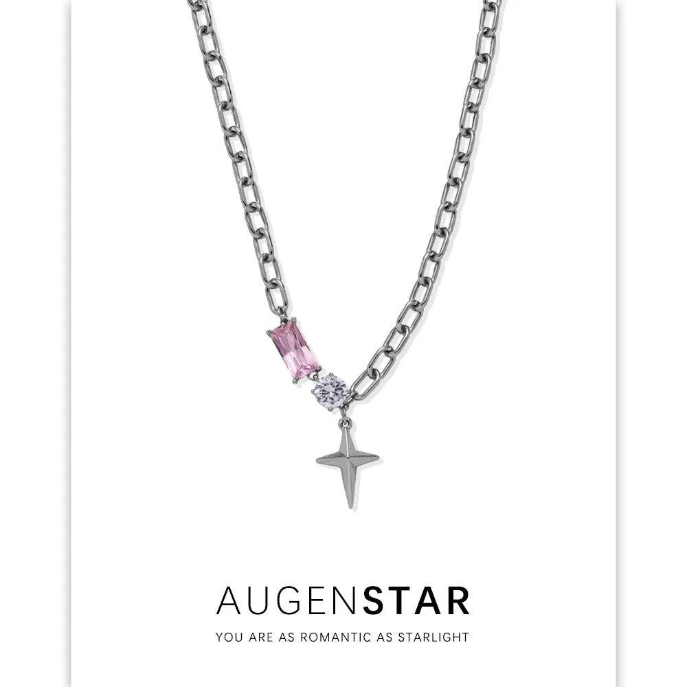 ASR | Pink Square Diamond Four Pointed Star Necklace