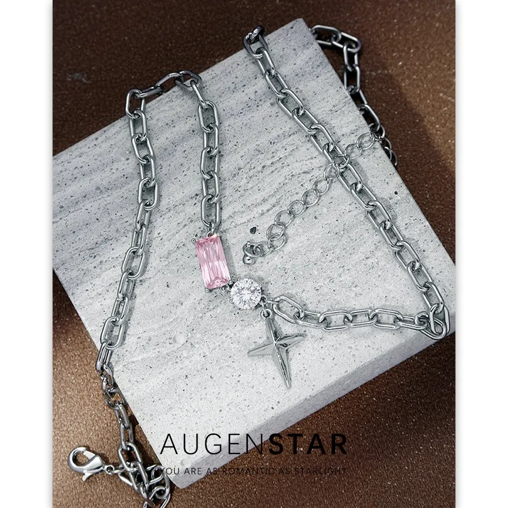 ASR | Pink Square Diamond Four Pointed Star Necklace