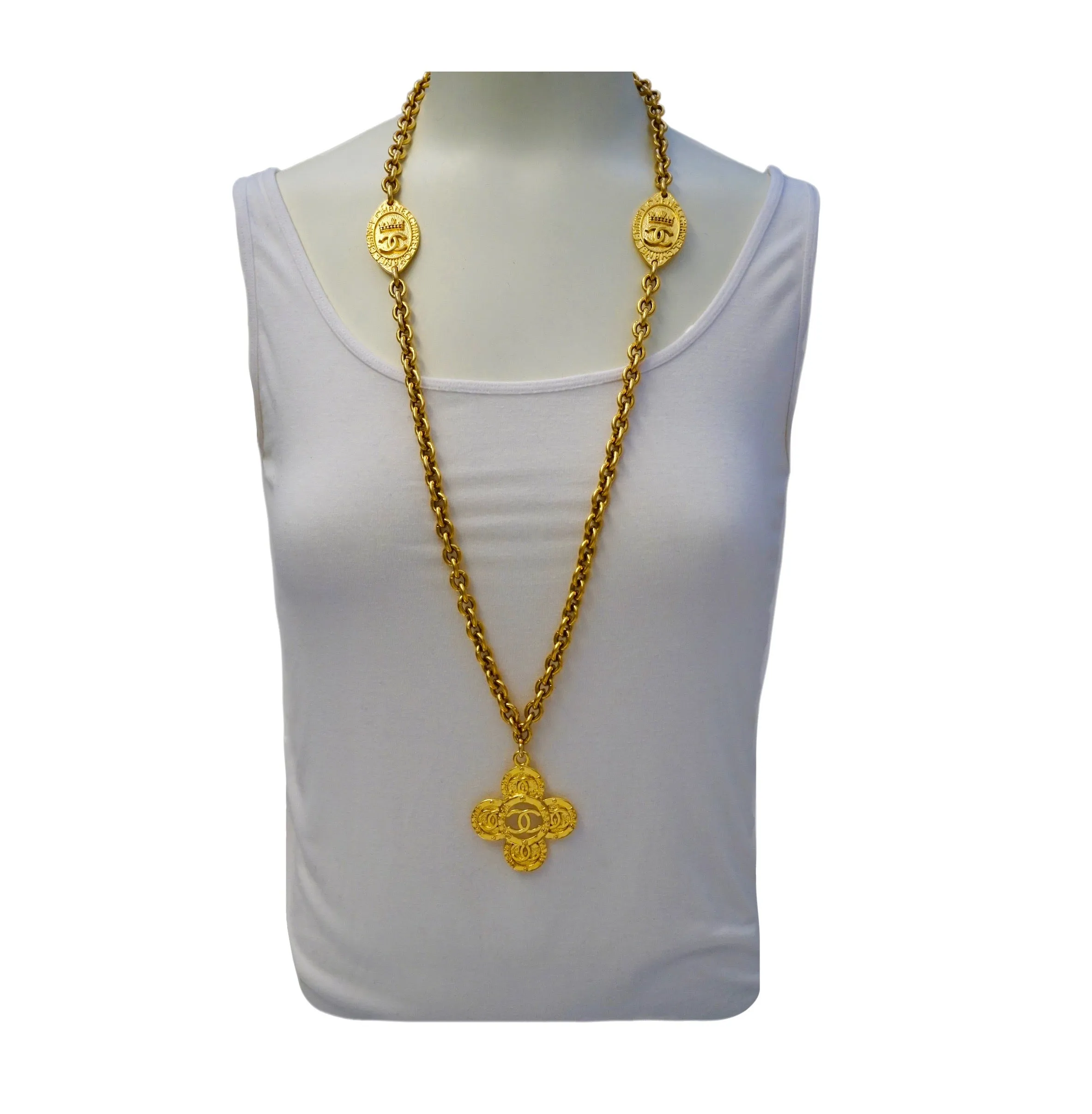 Authentic Chanel Vintage Iconic Gold Cross Necklace