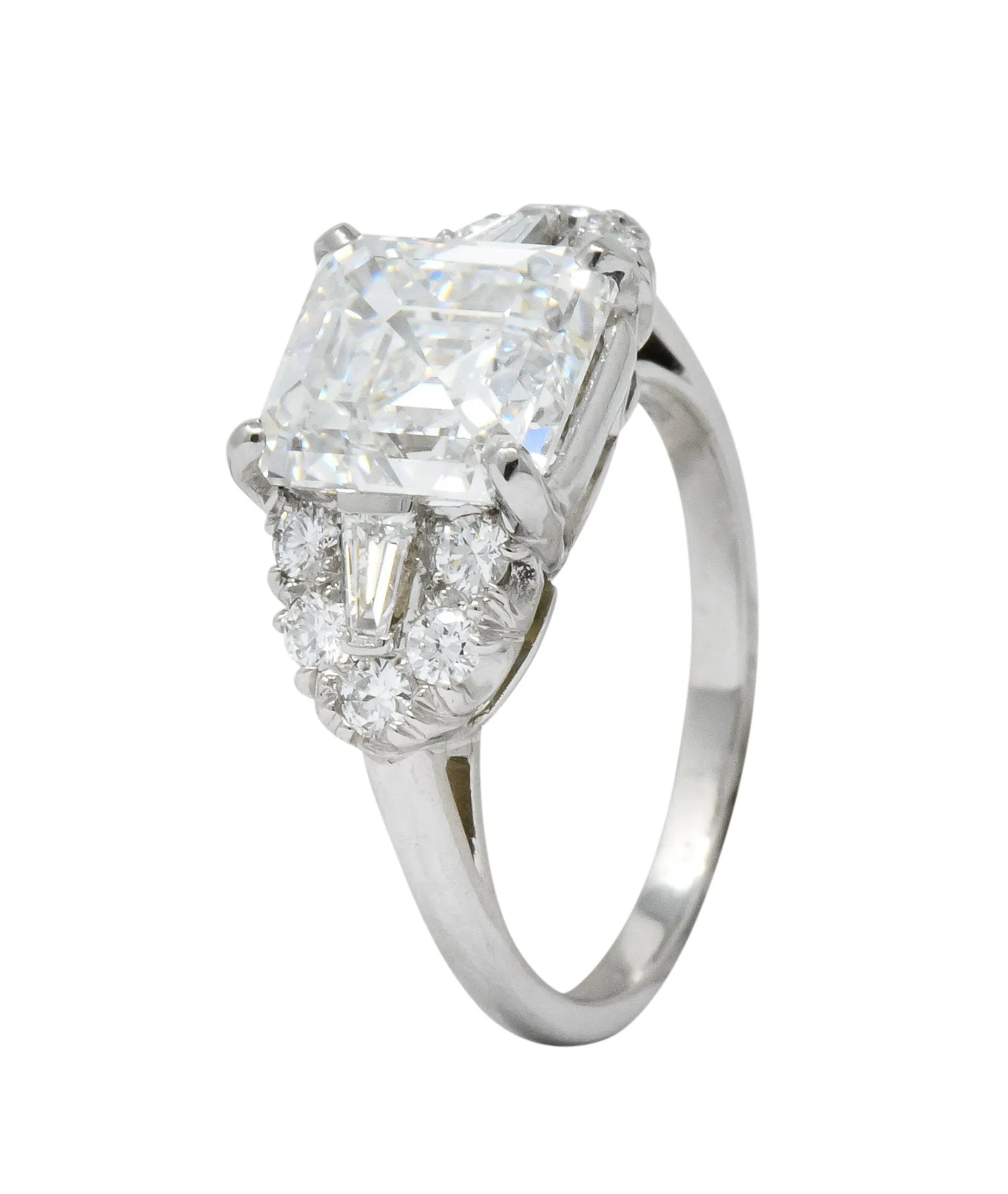 Bailey Banks & Biddle 1940's 4.08 CTW Asscher Diamond Platinum Engagement Ring GIA