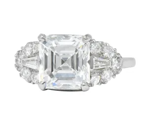 Bailey Banks & Biddle 1940's 4.08 CTW Asscher Diamond Platinum Engagement Ring GIA