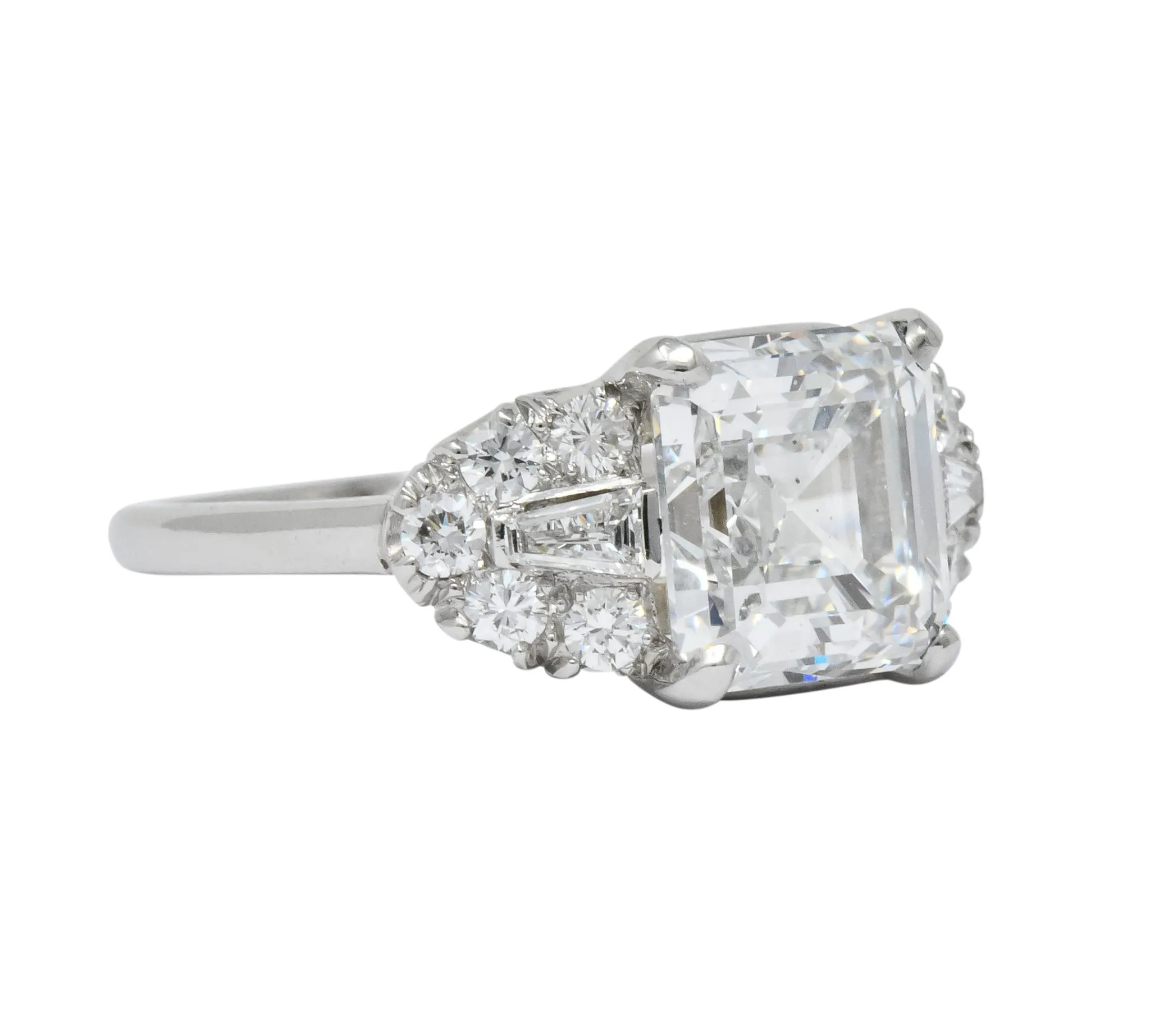 Bailey Banks & Biddle 1940's 4.08 CTW Asscher Diamond Platinum Engagement Ring GIA