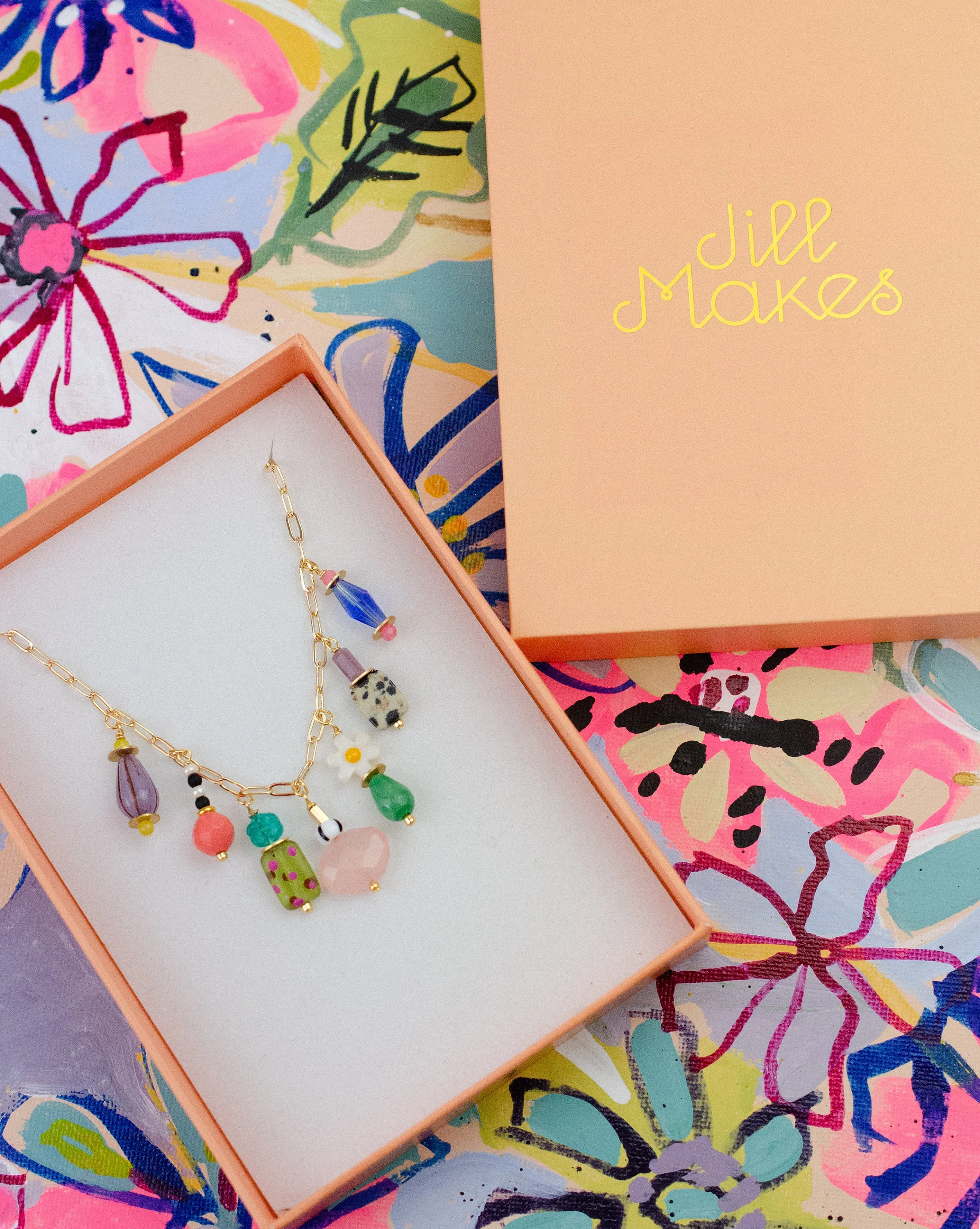 Beaded Charm Statement Necklace, Multi Charm necklace, Colorful beaded necklace, Flower charm necklace, Charm choker necklace,