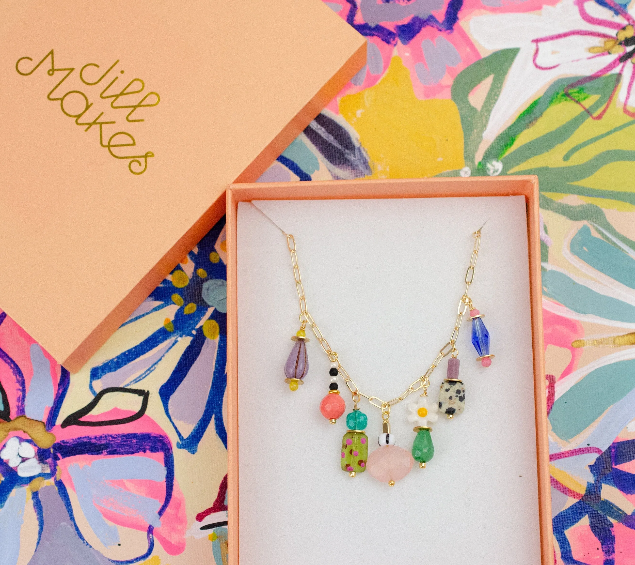 Beaded Charm Statement Necklace, Multi Charm necklace, Colorful beaded necklace, Flower charm necklace, Charm choker necklace,