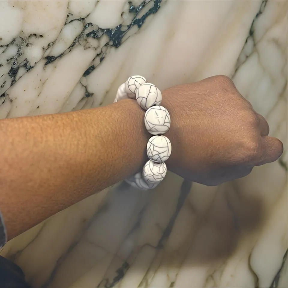 Beaded Round Marble Necklace, Bracelet and Earring Set