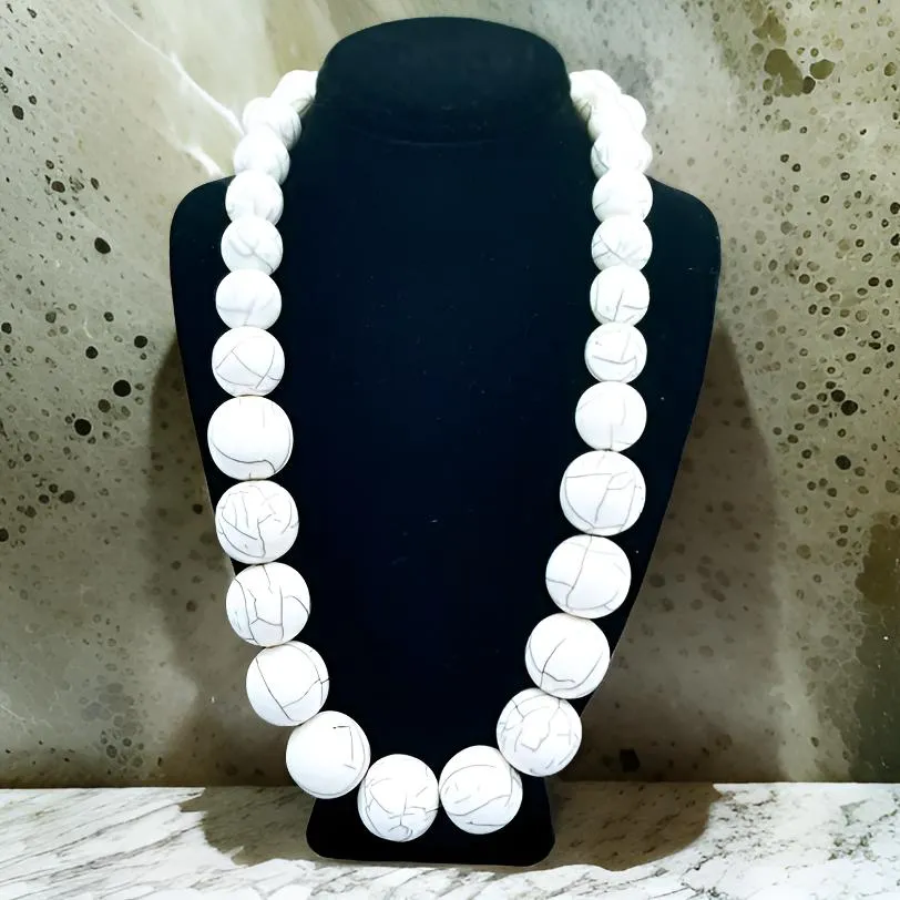 Beaded Round Marble Necklace, Bracelet and Earring Set